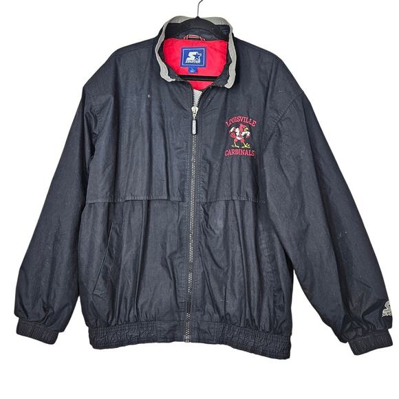 Vintage Y2K Louisville Cardinals Starter Jacket L Black Full Zip Windbreaker - Picture 1 of 6